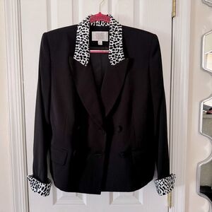 Vintage Valerie Stevens Leopard Collar Double Breasted Blazer Size 10P